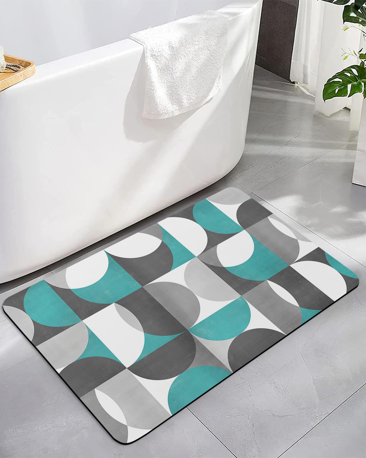 Amazon.com: Bath Mat Rug 20”x32”, Mid-Century Vintage Green Gray